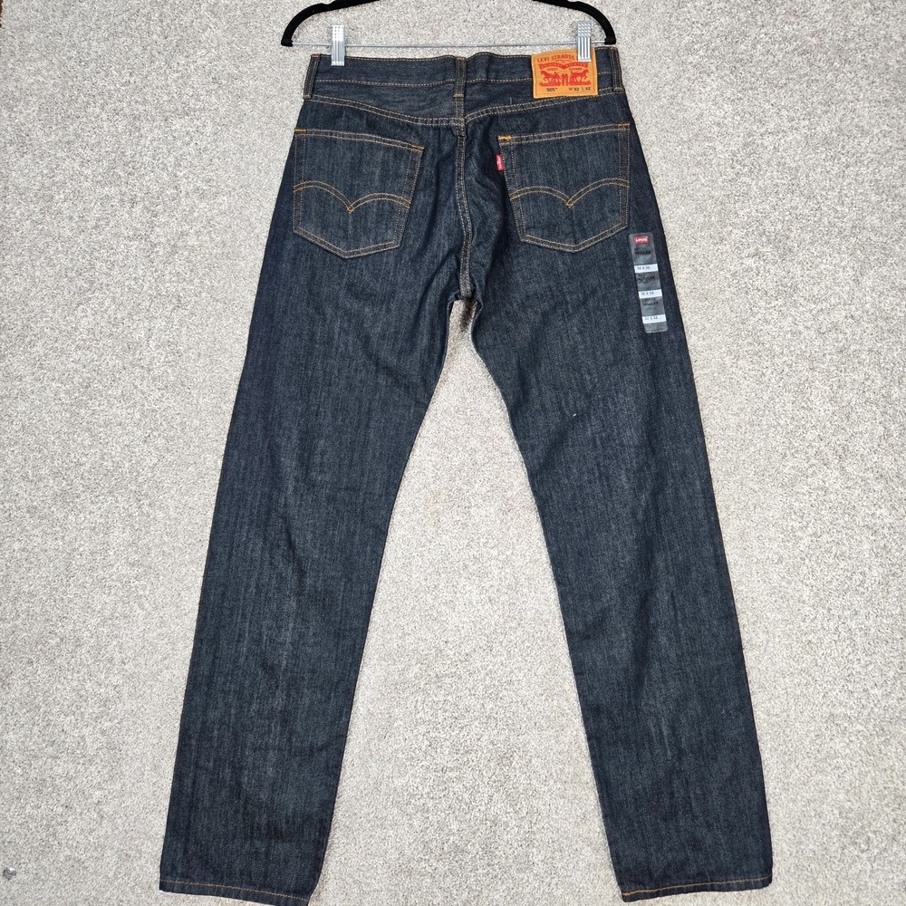 Levis 505 Jeans Mens 32x32 Blue Regular Straight 100% Cotton Dark Wash NEW